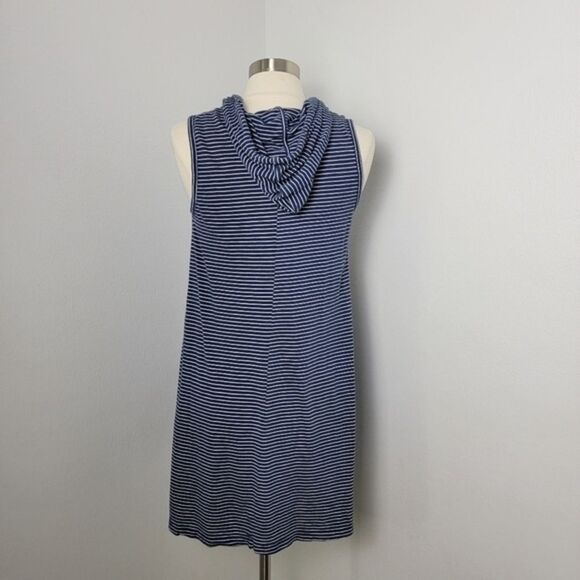 Allen Allen USA Navy Blue & White Striped Sleeveless Hooded Summer Dress Medium - Picture 5 of 9